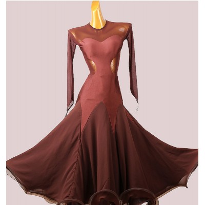 Custom size brown color ballroom dance dresses for women girls waltz tango foxtrot smooth dance long skirts for female