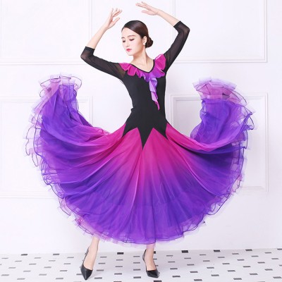 Custom size children adult ballroom waltz tango dancing dresses for girls violet fuchsia gradient color flamenco dresses
