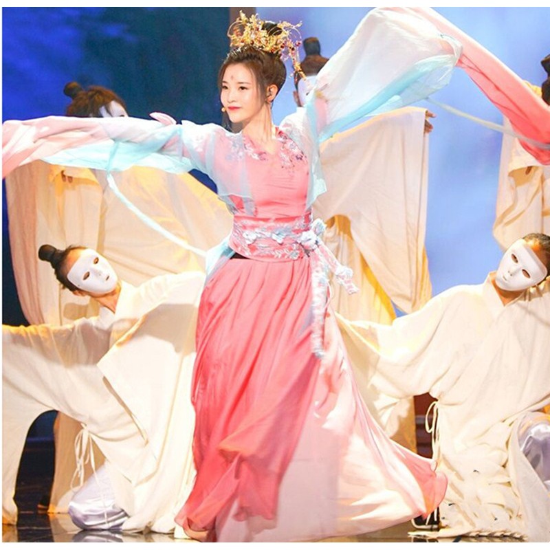 Custom size Chinese Ancient costume Hanfu female Tang Dynasty empress fairy dress classical dance costume waterfall Sleeve Dance Photo studio suit