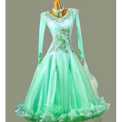 Custom size competition ballroom dance dress for women girls kids green color gemstones professional waltz tango foxtrot smooth dance gown for female