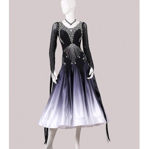 Custom size competition black with white gradient diamond ballroom dance dress for women girls stage performance waltz tango foxtrot long dress for female