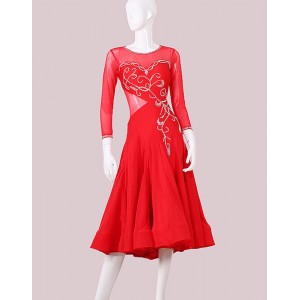 Custom size competition women red color Ballroom Dance dress for women girls waltz tango flamenco foxtort smooth dance dress for lady