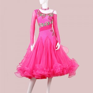 Custom size Fuchsia hot pink competition Ballroom dance dresses for women girls diamond waltz tango foxtort long  bling dress performance gown