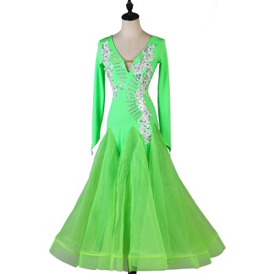 Custom size green competition ballroom dancing dresses for women girls kids waltz tango foxtrot smooth dance long gown for female