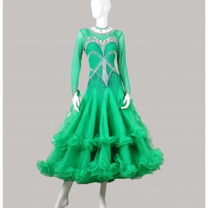 Custom size Green purple red competition ballroom dancing dress for women girls professional stage performance waltz tango flamenco foxtort smooth dance long dress for female