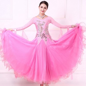 Custom size handmade girls women pink competition ballroom dancing dresses waltz tango dancing dresses