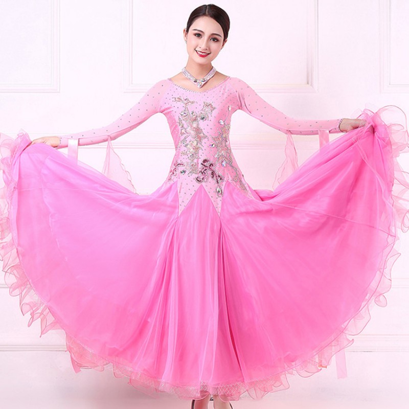 Custom size handmade girls women pink competition ballroom dancing dresses waltz tango dancing dresses
