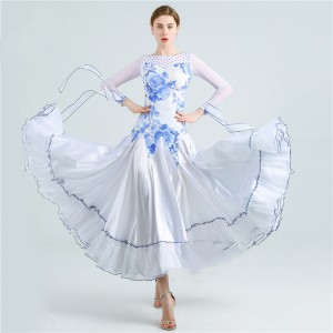 Custom size handmade white with rose flowers ballroom dance costumes for women girls ballroom dance dresses waltz tango dance gown