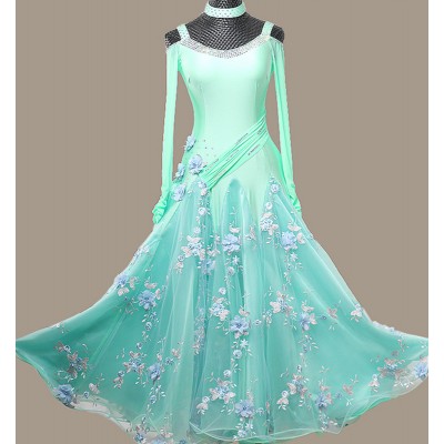 Custom size Mint color competition ballroom dance dresses for women girls stage performance professional waltz tango dance long dress for female