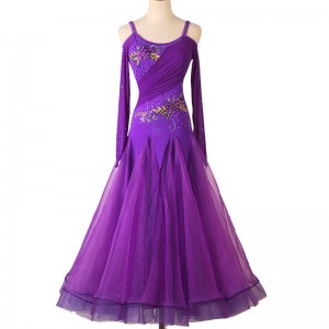 Custom size purple violet ballroom dancing dresses for women girls waltz tango foxtrot smooth dancing long skirts dresses for female