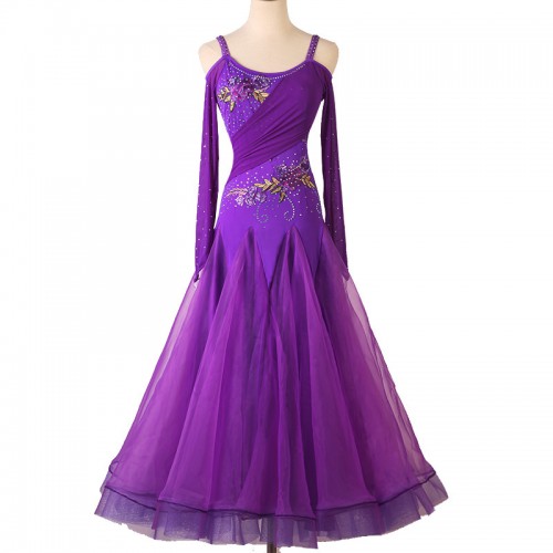 Custom size purple violet ballroom dancing dresses for women girls waltz tango foxtrot smooth dancing long skirts dresses for female