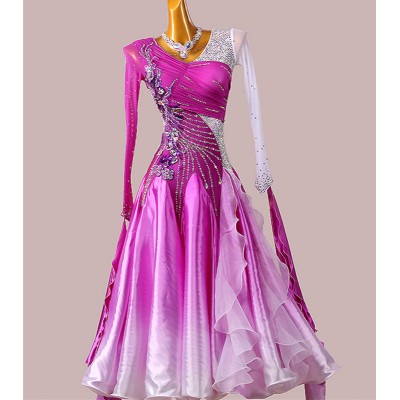 Custom size purple with white diamond competition ballroom dancing dresses for women girls waltz tango foxtrot rhythem long skirts ballroom dance gown for female