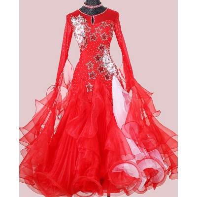 Custom size Red color ballroom dancing dress for women girls waltz tango flamenco foxtrot  smooth ballroom dance dress for female