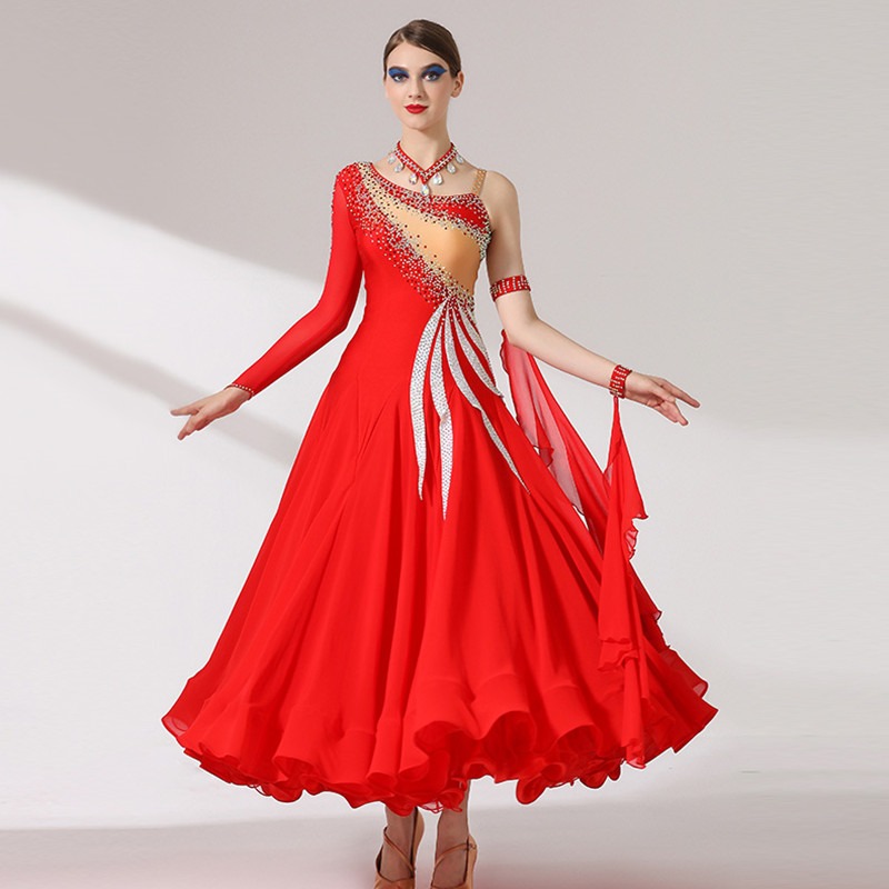 Custom size Red color competition adult kids ballroom dance dress for women girls waltz tango foxtort smooth dance long dresses stage performance gown
