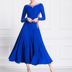 Custom size royal blue ballroom dancing dresses with diamond for women girls kids sparkle waltz tango foxtrot smooth dance long gown for female 