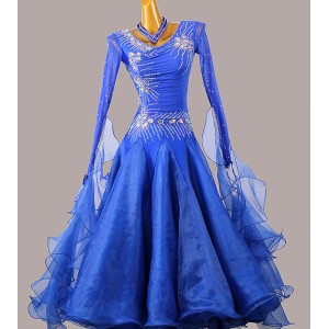 Custom size royal blue competition ballroom dancing dresses for women girls kids waltz tango foxtrot smooth dance long skirts for woman
