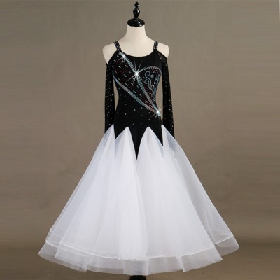 Custom size waltz tango ballroom dancing dresses black and white for women kids children competition stage performance professional skirts dresses