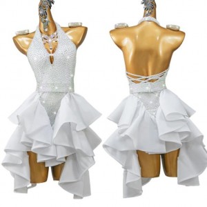 Custom size White competition latin dance dresses for women young girls salsa rumba chacha latin performance skirts for female
