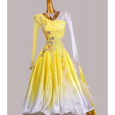 Custom size Yellow purple gradient competition ballroom dance dresses for women girls waltz tango foxtrot smooth dance long gown
