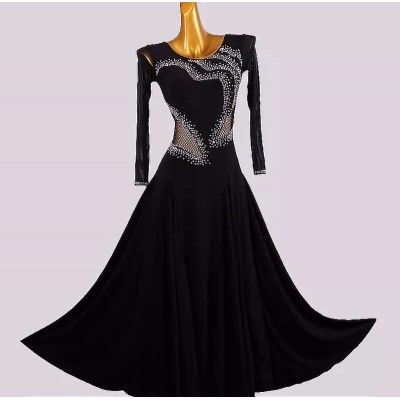 Customized size black lace competition ballroom dance dresses for women girls long sleeves waltz tango foxtrot smooth dance long gown for female