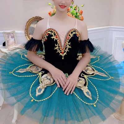 Dark green ballet  dance dress tutu skirts for girls kids little swan dance ballerina performance costume classical ballet performance outfits for kids