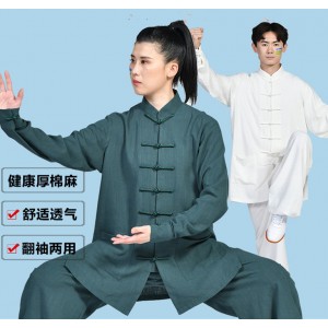 Dark green white blue pink Chinese kung fu uniforms for unisex tai chi clothing breathable linen cotton Chinese martial wushu competition uniforms