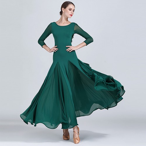 Dark green yellow coral red competition ballroom dance dresses for ...