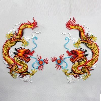 Double Dragon Play Embroidery Fabric Sticker Performance Costume Fabric Sticker Dragon Embroidery Applique Hotfix
