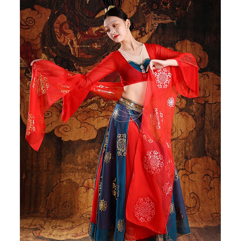 Dunhuang Feitian Fairy Princess Hanfu Dresses for women girls exotic  elegant dancing photo Chinese style red classical dance costumes live  performance