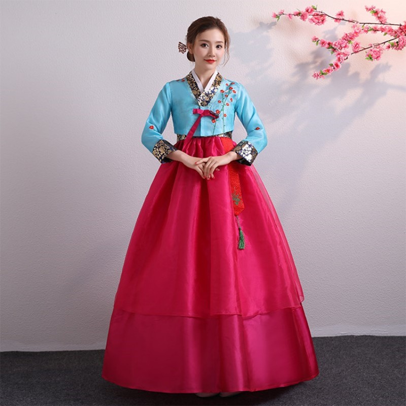 Embroidered Korean Hanbok Dress Women Oriental Traditional Palace Wedding Clothing Ethnic Minority Dance Costumes
