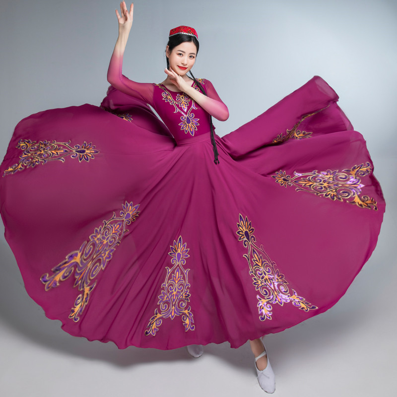 Ethnic Chinese folk dance costumes Chinese minority Xinjiang Dance Performance dresses ancient traditional folk dance dress for women