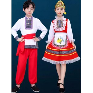 Ethnic Russian European palace drama film cosplay performance costumes for girls kids minority Kazakh dance clothes for children