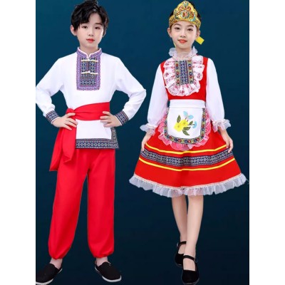 Ethnic Russian European palace drama film cosplay performance costumes for girls kids minority Kazakh dance clothes for children