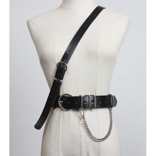 European and American concave shape design waist belt for singers rock jazz dance nightclub bar Gothic punk style shoulder strap chain belt cool girl tide diagonal belt
