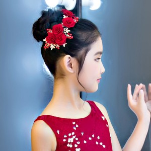 Evening dress hair accessories for girls kids children princess party show stage performance photos hair rose clip hairpin