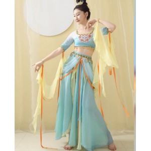 Fairy chinese folk dance dress Han Tang Dunhuang flying  hanfu sexy exotic rhinestones dance costumes ancient traditional classical dance clothes for female
