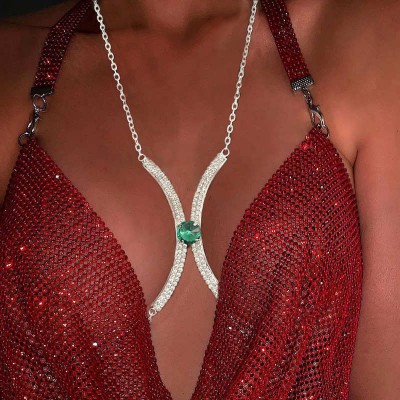 fashion Bling diamond  silver gold beach bikini chest chain for women girls belly pole jazz dance necklace body bra chain nightclub bar sexy body chain