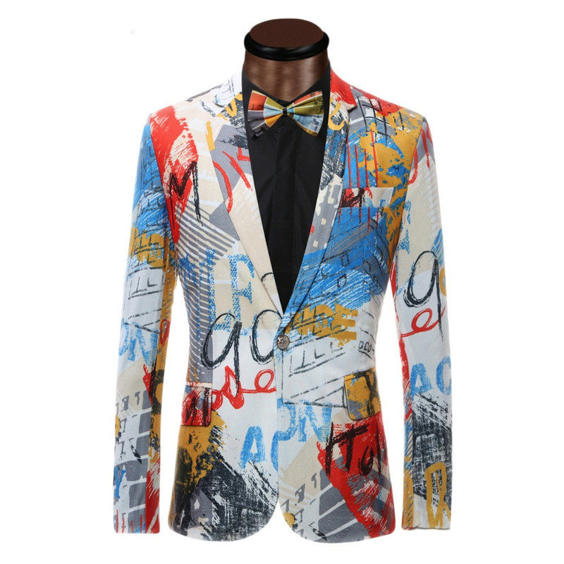 Fashionable Men youth singers concert stage performance Printed blazers dress Suit evening party Jacket for male Singer Host Trendy Performance Clothes