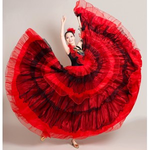 Flamenco Dance Dresses for women girls black with red one shoulder paso double spanish bull dance swing skirts choir performance costumes for female