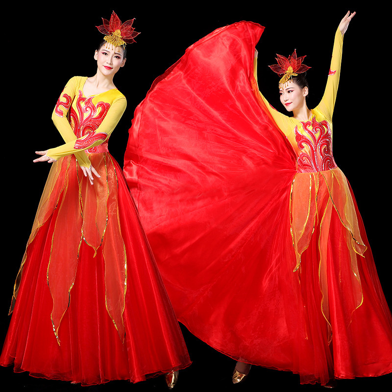 flamenco dresses Chinese Folk Dance Dresses for women opening dance performance costume stage dress accompaniment dance chorus skirt