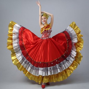 Flamenco dresses Spanish bull dance for women girls red color competition stage performance professional ballroom dresses