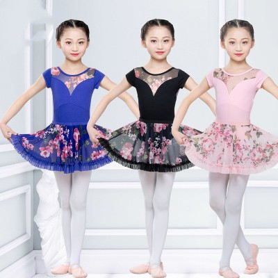 floral girls  ballet dancing dress with short sleeves female stitching broken beautiful ballet l uniforms tutu skirts