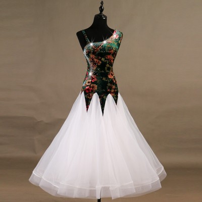Floral velvet ballroom dresses for women girls female competition stage performance waltz tango dancing long dresses
