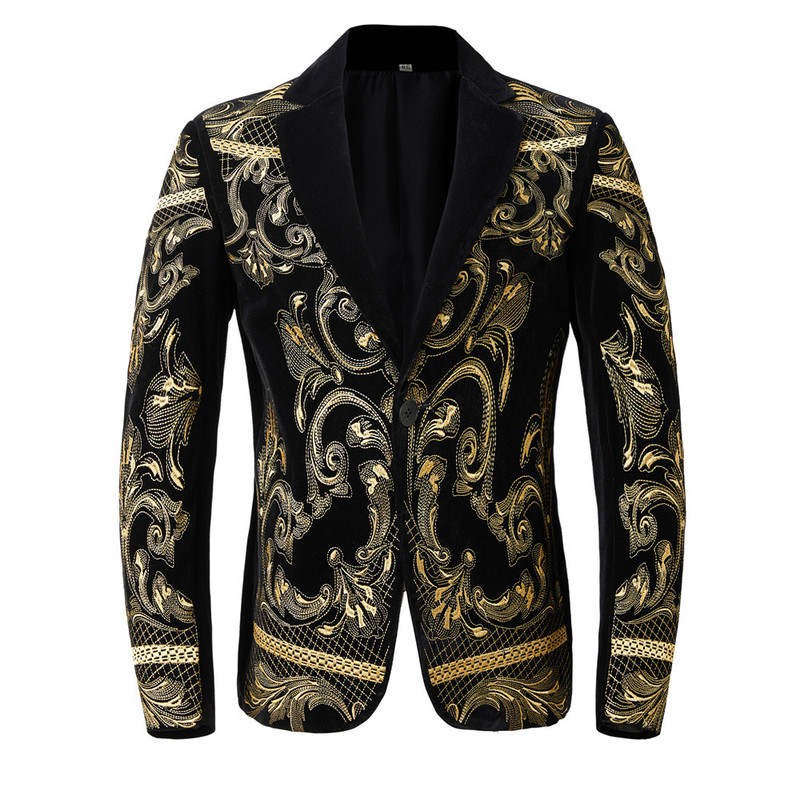Gentleman personality gold embroidery floss embroidery Jazz dance coats blazers for men youth  suit the European and American singer costumes high quality leisure jackets