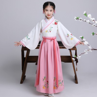 Girls ancient chinese folk dance dresses hanfu fairy princess photos drama zither zheng performance cosplay costumes clothes
