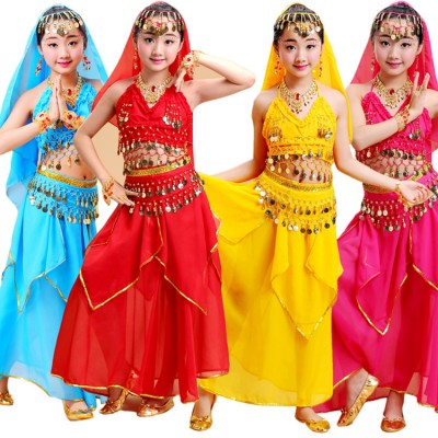 Girls belly dance dresses indian Egypt queen dancing costumes competition stage performance belly dance costumes for kids