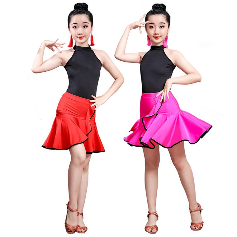 Girls black and red pink latin dance dress stage performance salsa rumba chacha dance costumes dresses
