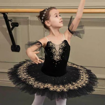 Girls black colored swan lake classical ballet dance dress kids children stage performance tutu skirts pancake professional dance skirts costumes