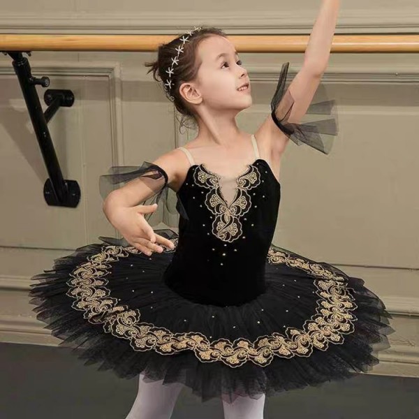 inhzoy Kids Girls Swan Lake Team Basic Uniform Sequin Stage Performing Ballet Leotard Tutu Dress with Gloves Hair Clip 