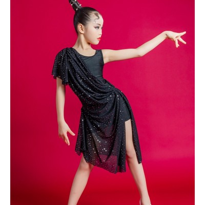 Girls black latin dance dresses irregular skirts Modern Dance latin performance clothing rumba chacha dance skirts for children